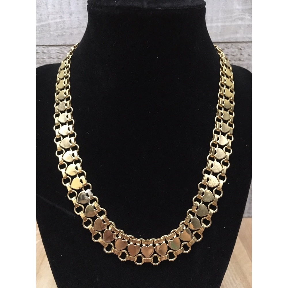 Vintage Gold Tone Heart Chain Long Necklace